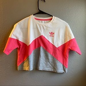 adidas Women’s Colorblock Cropped Tee in White, Pink, Gray